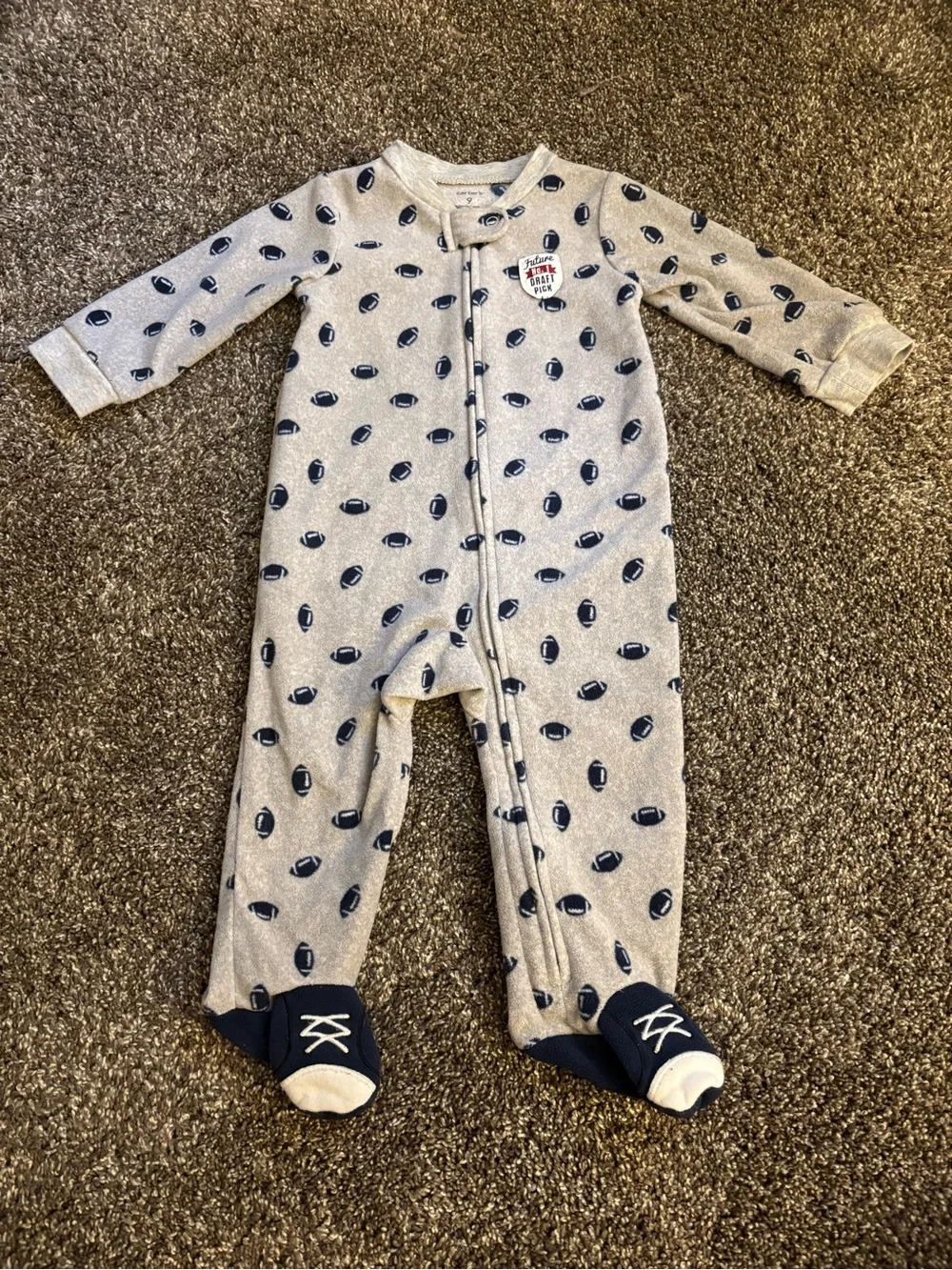 Carter's Gray Footed One-Piece with Navy Football Print